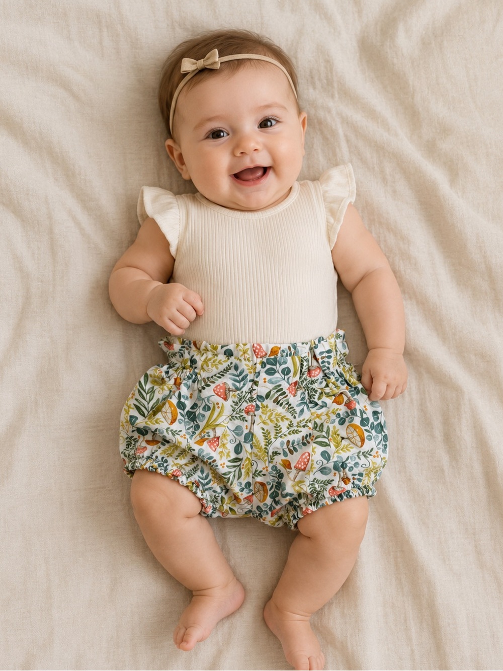 Floral Woodland Diaper Cover in White, Green & Rust - Boutique Design 6-9 months